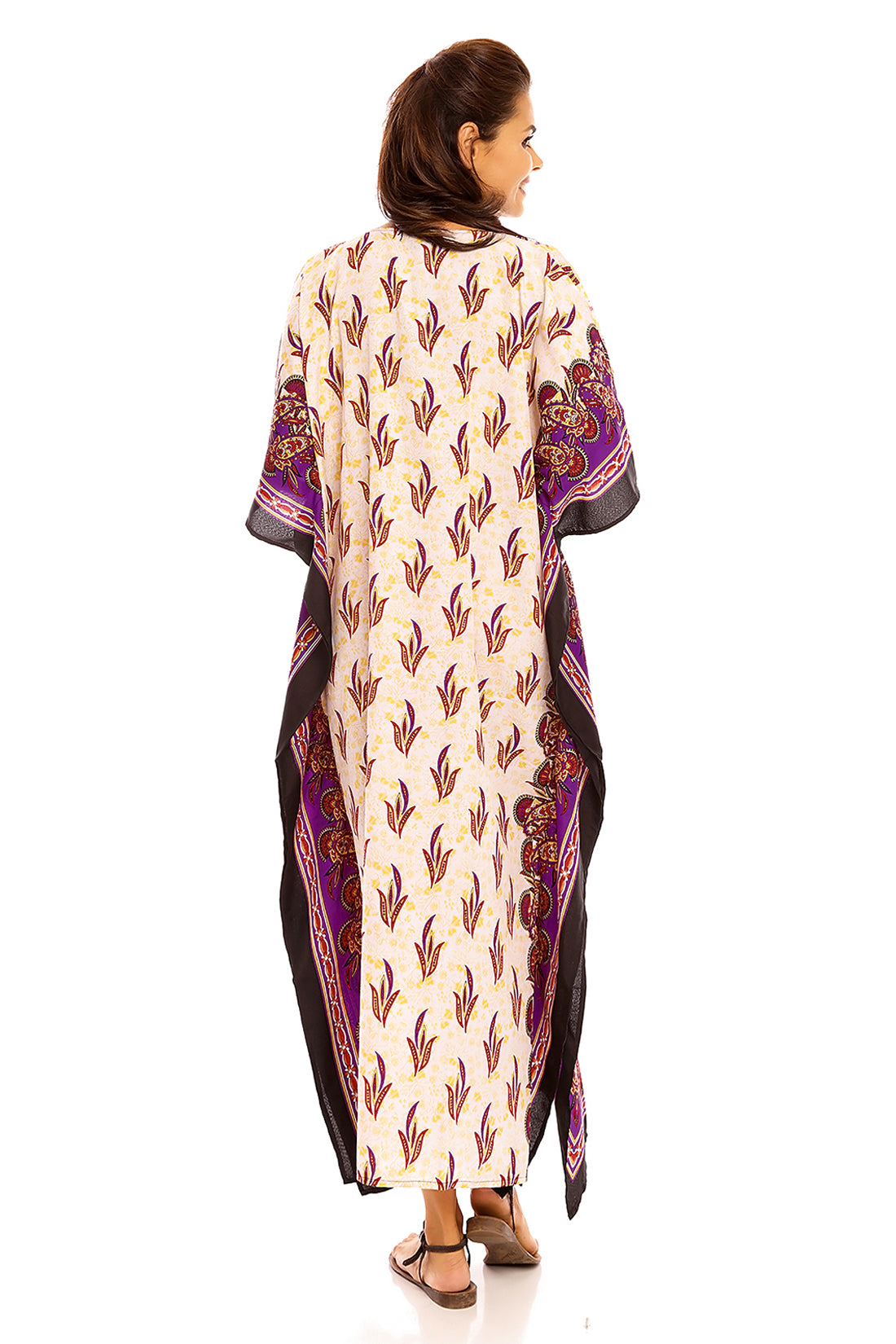 Ladies Tribal Full Length Maxi Kaftan Dress in Purple