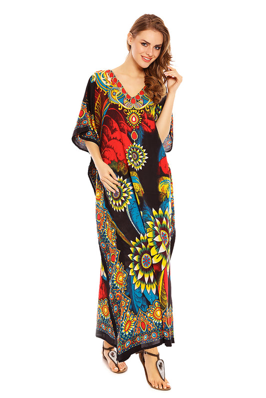 Ladies Full Length Maxi Kaftan Floral Dress