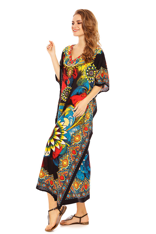 Ladies Full Length Maxi Kaftan Floral Dress – Looking Glam