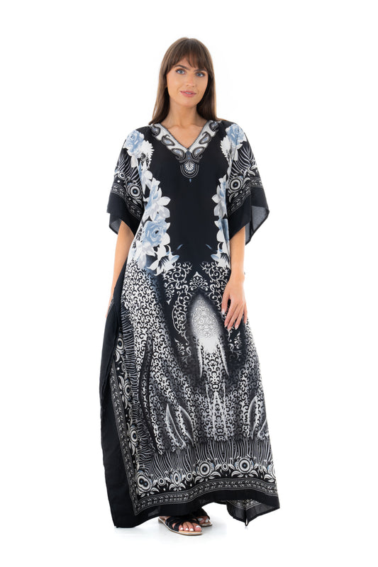 Ladies Full Length Maxi Kaftan Dress in Black