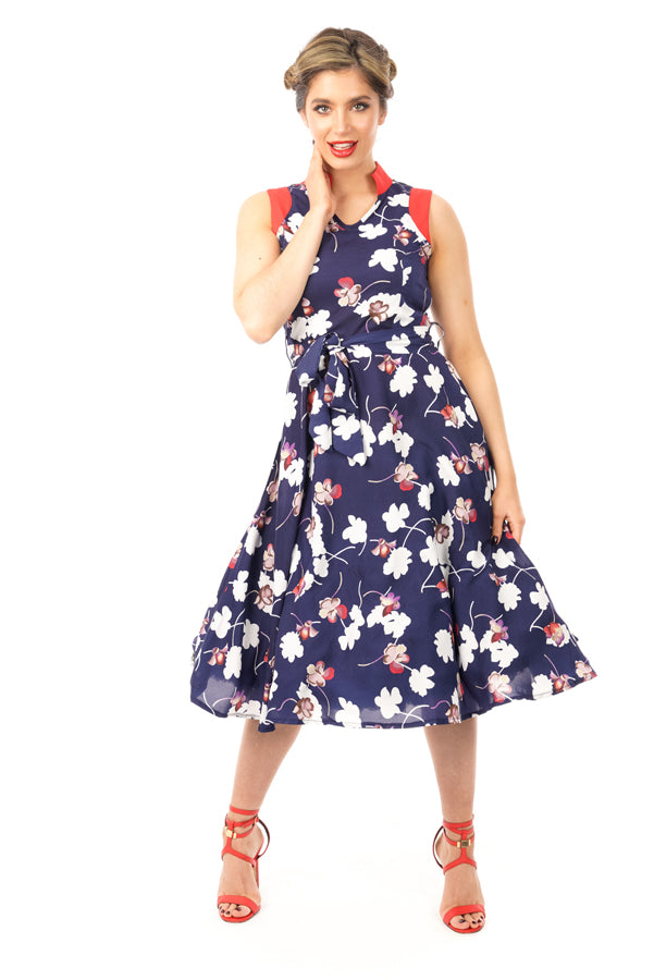 Retro Vintage Swing 1950's Navy Floral Dress