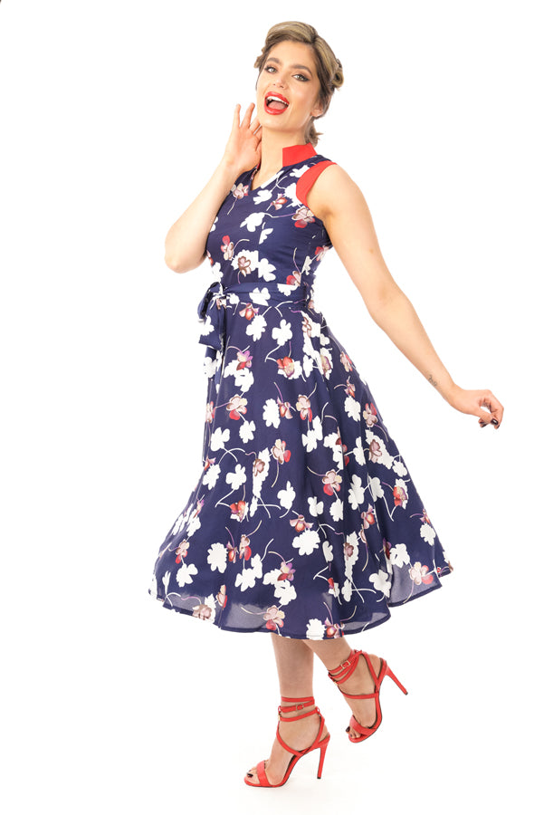 Retro Vintage Swing 1950's Navy Floral Dress