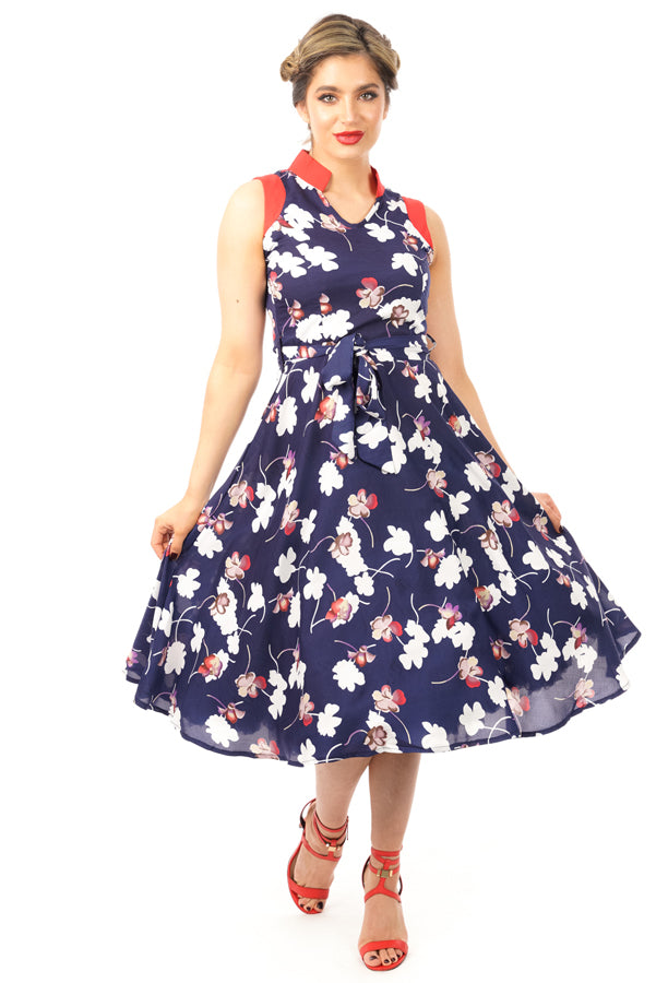 Retro Vintage Swing 1950's Navy Floral Dress