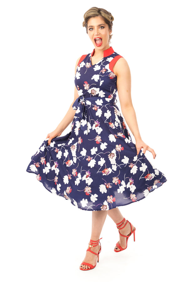 Retro Vintage Swing 1950's Navy Floral Dress