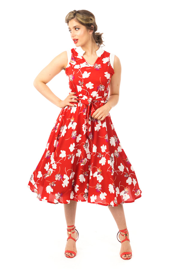 Retro Vintage Swing 1950's Red Floral Dress