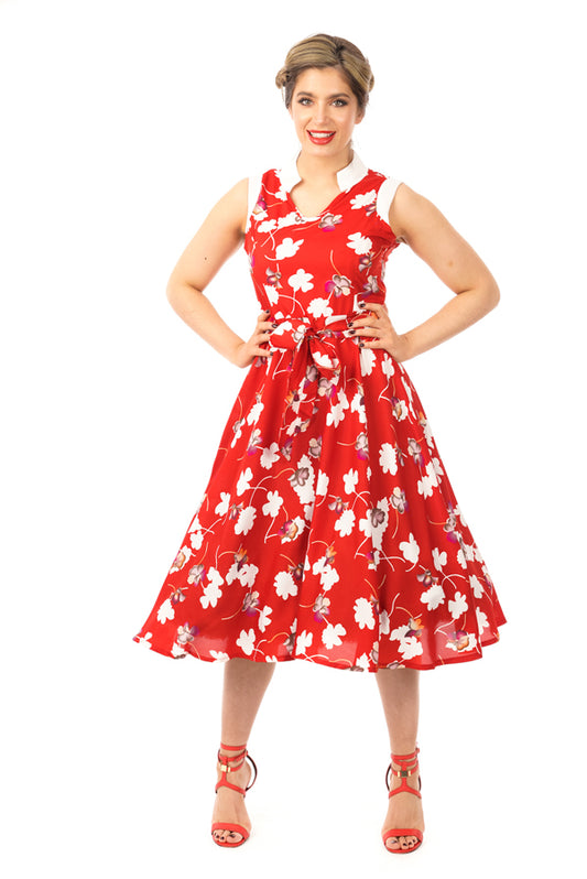 Retro Vintage Swing 1950's Red Floral Dress