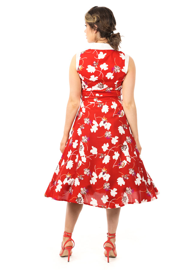 Retro Vintage Swing 1950's Red Floral Dress