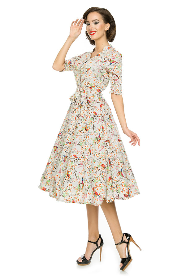 Retro Vintage 1940's Inspired Shirt Dress in Bird Print