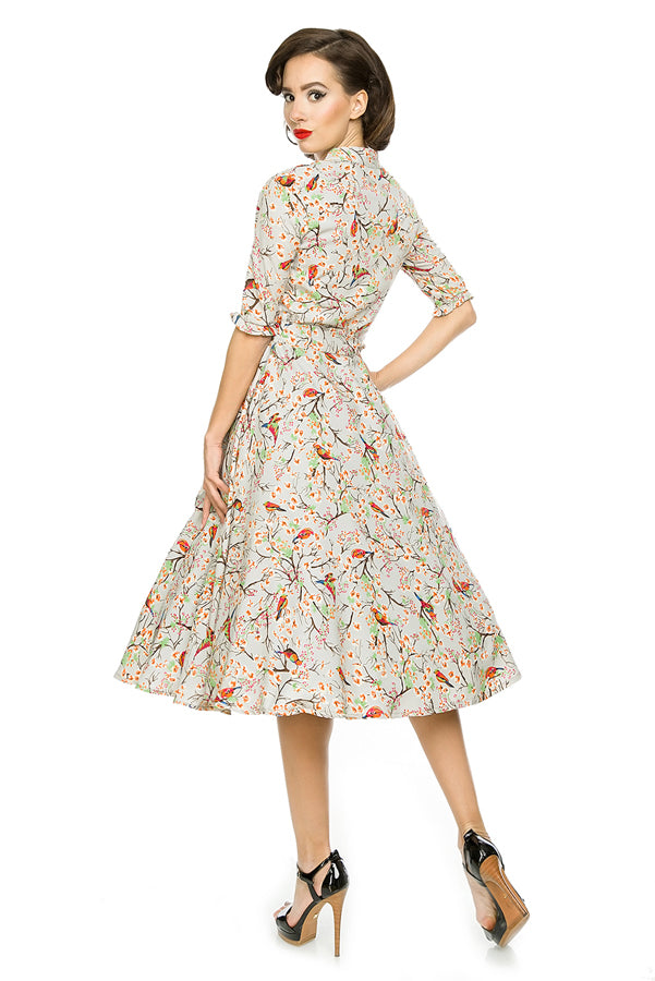 Retro Vintage 1940's Inspired Shirt Dress in Bird Print